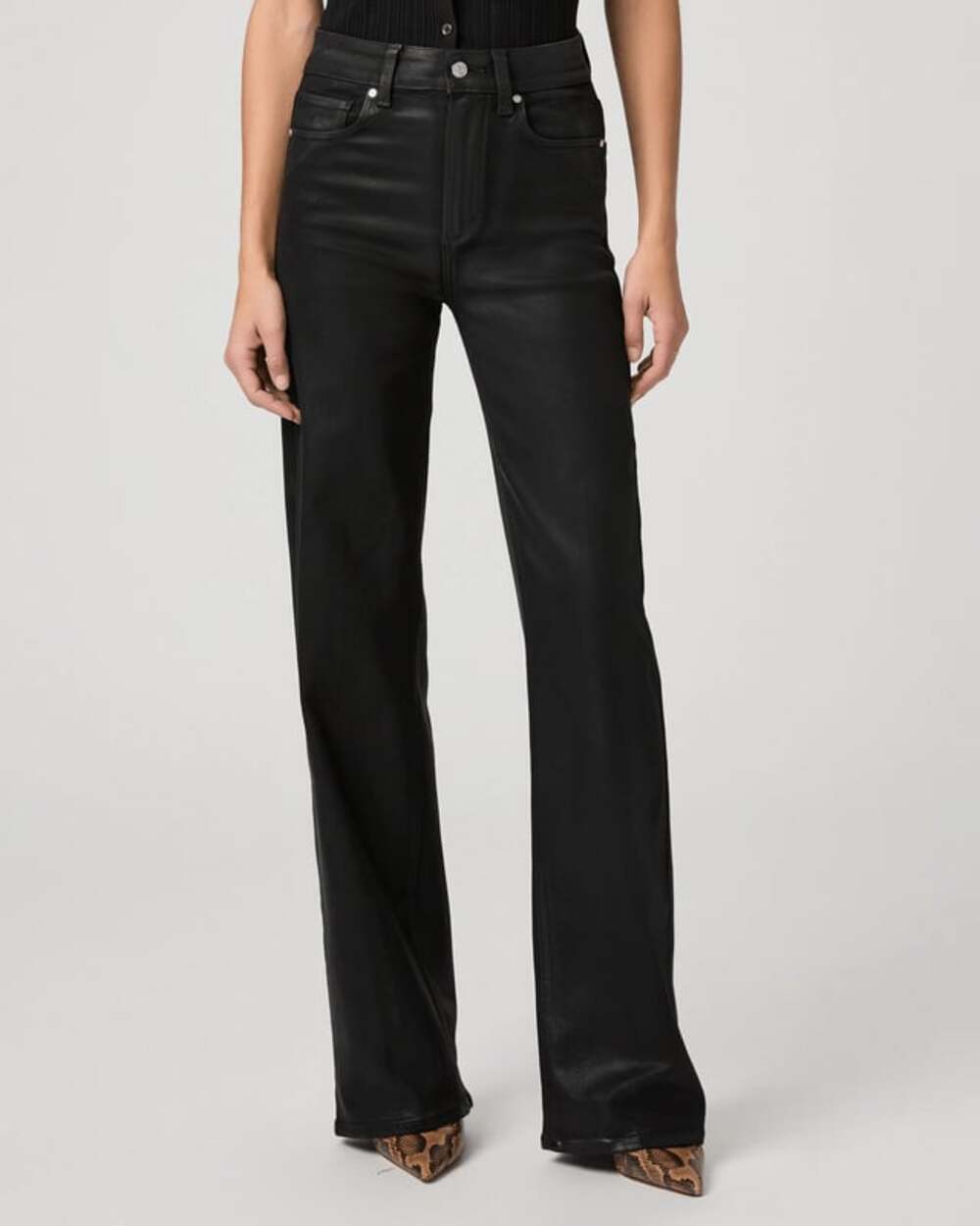 PAIGE Sasha Wide Leg Coated Jeans Black Fog Luxe Coating Size 31